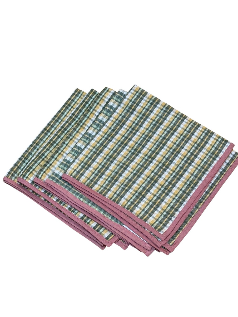 Homemaker Coventry Handloomed Cotton Napkins Set 4 Sage Green Pink Plaid Cottage